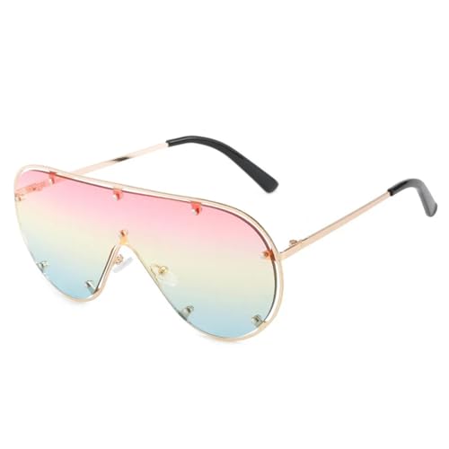 TOIPASTN Sonnenbrille Damen Mode Nieten Linse Vintage UV400 (C6Gold-PinkGrün) von TOIPASTN