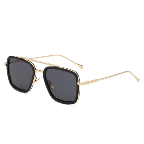 TOIPASTN Sonnenbrille Herren Damen Mode Metallrahmen (Gold Schwarz) von TOIPASTN