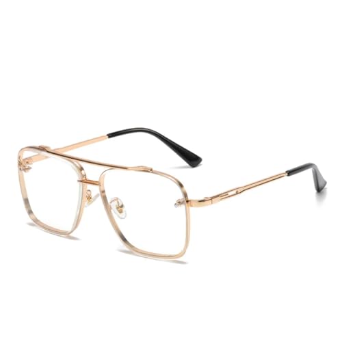 TOIPASTN Sonnenbrille Herren Mode Farbverlauf Großer Rahmen Damen Retro Metall UV400 (Transparent-Gold) von TOIPASTN