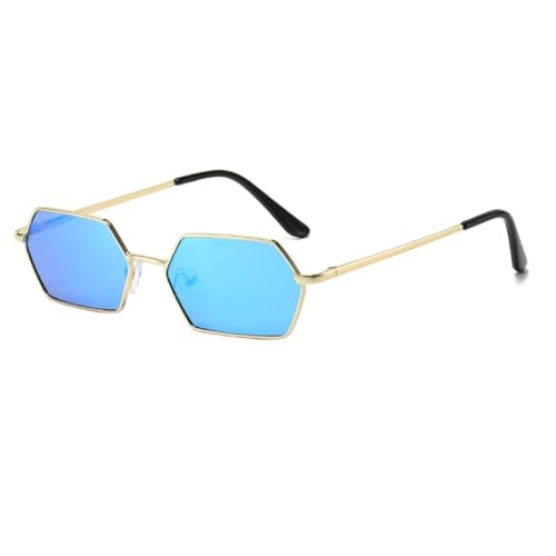 TOIPASTN Sonnenbrille Herren Mode Kleiner Rahmen Weiblich UV400 (Gold-Blau Spiegel) von TOIPASTN