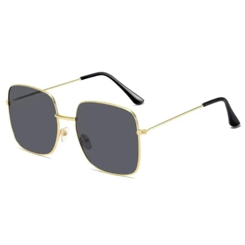 TOIPASTN Sonnenbrille aus Metall mit großem Rahmen und UV-Schutz (Gold-Grau) von TOIPASTN
