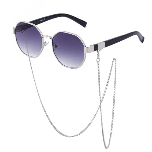 TOIPASTN Sonnenbrillen Damen Kette Luxus Mode Sonnenbrillen (C1 Silber Doppel Grau) von TOIPASTN