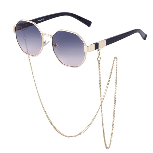 TOIPASTN Sonnenbrillen Damen Kette Luxus Mode Sonnenbrillen (C4 Grau Pink) von TOIPASTN