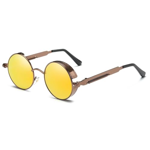 TOIPASTN Steampunk-Sonnenbrille, polarisiert, für Herren und Damen, Vintage, runder Metallrahmen, UV400 (Teegold) von TOIPASTN