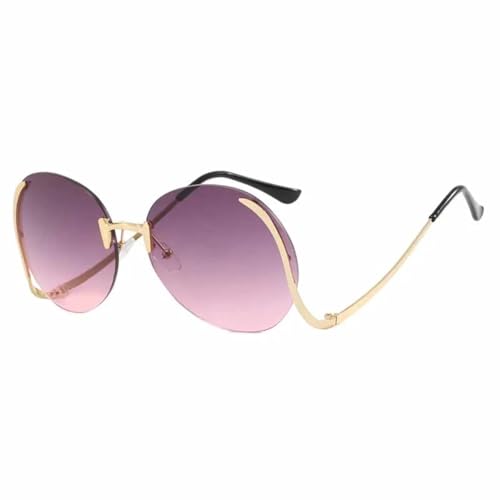 TOIPASTN Übergroße Sonnenbrille Damen Randlos Transparent UV400 (Farbverlauf Lila) von TOIPASTN