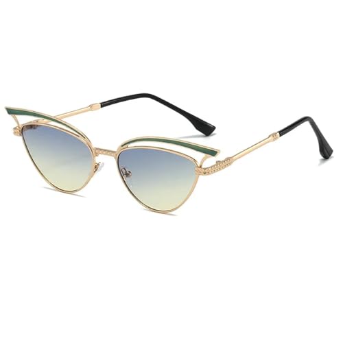 TOIPASTN Vintage Cat Eye Sonnenbrille Damen Hohl Metallrahmen Retro UV400 (Gold-Blau-Braun) von TOIPASTN