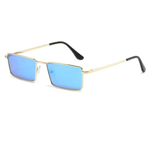 TOIPASTN Vintage Metall Kleine Sonnenbrille Herren Damen Retro UV400 (Gold-Blauspiegel) von TOIPASTN