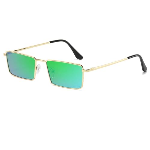 TOIPASTN Vintage Metall Kleine Sonnenbrille Herren Damen Retro UV400 (Gold-Grünspiegel) von TOIPASTN