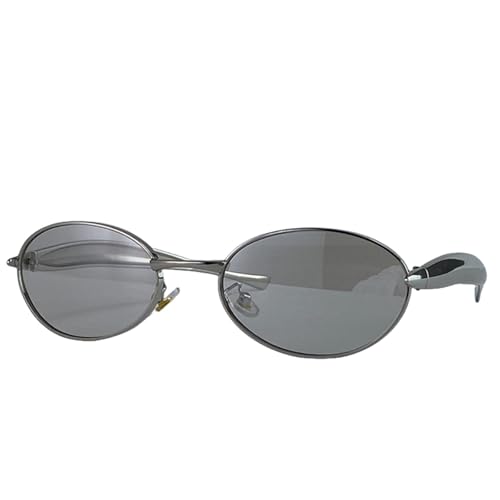 TOIPASTN Vintage Punk Oval Sonnenbrille Damen Luxus Mode Metall Kleiner Rahmen Sonnenbrille (C5SilberWeiß) von TOIPASTN