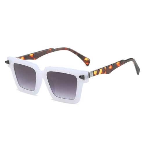 TOIPASTN Zweifarbige Damen-Sonnenbrille, Retro-Nieten, Herren, Farbverlauf, Katzenauge (Weiß, Leopardengrau) von TOIPASTN