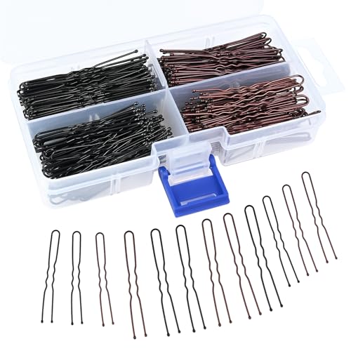 TOKERD 300 Stück Bobby Pins U Haarnadeln mit Aufbewahrungsbox, 5cm & 6cm Metall Haarklammern Braun und Schwarz Haarnadel für Mädchen und Frauen Hochsteckfrisuren Zubehör Haarnadeln Hochzeit von TOKERD