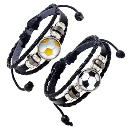 TOKIDNY 2stücke Fußball Persönlichkeitsarmband Herren Kunstleder Perlenarmband Fußballfan-armband Armband-geschenk Persönlichkeitsarmband Herren Kunstleder Perlenarmband Fußballfan-armband von TOKIDNY