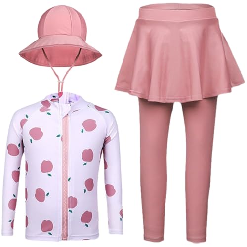 3-Teilige Mädchen Uv Badebekleidung Kinde Lange Ärmel Badeanzug Bademode Set UPF 50+ UV-Schutz Schwimmanzug Uv Shirt mit Rash Guard Badehose mit Badekapp Schwimmanzug Sonnenanzug von TOKYMOON