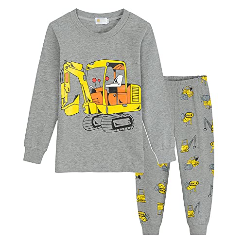 TOKYMOON Bagger Schlafanzug Lang Jungen Feuerwehr Zweiteiliger Nachtwäsche Baumwolle Pjs Kinder Pyjama Sets Langarm Ärmel Pyjama Herbst Winter 92 98 104 110 116 122 von TOKYMOON