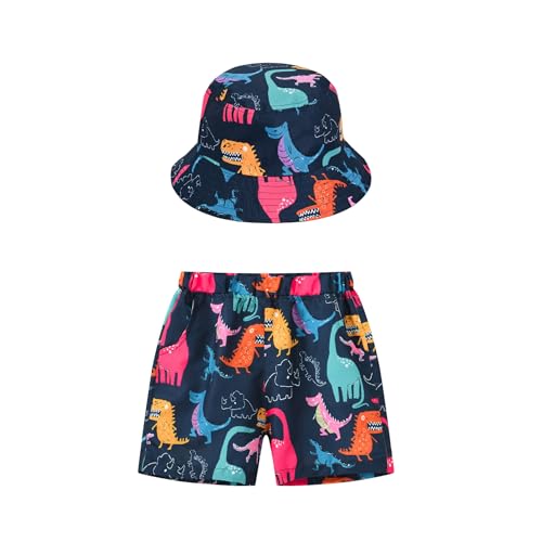 Jungen Badehose 2er Pack Cartoon Badeshorts Strandmütze 3D Druck Schnelltrocknend Badehose Kinder Jungen Schwimmshorts Strand Boardshorts Casual Elastische Taille Badeshorts Dinosaurier 110 von TOKYMOON