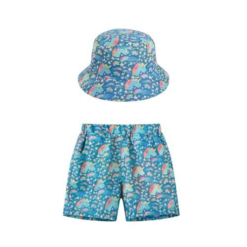 Jungen Badehose 2er Pack Cartoon Badeshorts Strandmütze 3D Druck Schnelltrocknend Badehose Kinder Jungen Schwimmshorts Strand Boardshorts Casual Elastische Taille Badeshorts Einhorn 110 von TOKYMOON