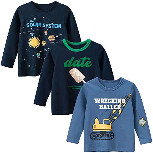 TOKYMOON Jungen Langarmshirt T Shirt Sweatshirt Bedrucktes Baumwolle Oberteil Frühling Herbst 1-7 Jahre 3er Pack Langarm Tshirt Kinder Baumwoll Jungen Tshirt Bagger 104 von TOKYMOON