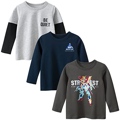 Jungen Langarmshirt T Shirt Sweatshirt Bedrucktes Baumwolle Oberteil Frühling Herbst 1-7 Jahre 3er Pack Langarm Tshirt Kinder Baumwoll Jungen Tshirt Dinosaurier 3 116-122 von TOKYMOON