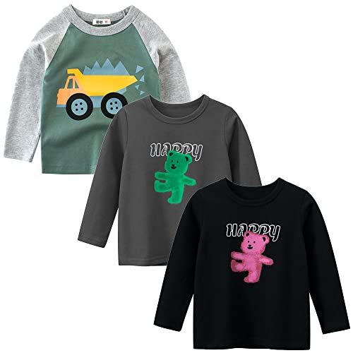 TOKYMOON Jungen Langarmshirt T Shirt Sweatshirt Bedrucktes Baumwolle Oberteil Frühling Herbst 1-7 Jahre 3er Pack Langarm Tshirt Kinder Baumwoll Jungen Tshirt Grau 116-122 von TOKYMOON