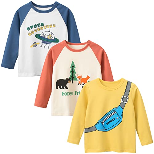 Jungen Langarmshirt T Shirt Sweatshirt Bedrucktes Baumwolle Oberteil Frühling Herbst 1-7 Jahre 3er Pack Langarm Tshirt Kinder Baumwoll Jungen Tshirt Krokodil 1 128-134 von TOKYMOON