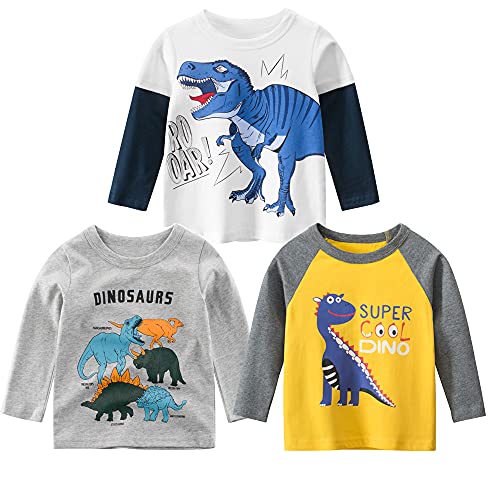 Jungen Langarmshirt T Shirt Sweatshirt Bedrucktes Baumwolle Oberteil Frühling Herbst 1-7 Jahre 3er Pack Langarm Tshirt Kinder Baumwoll Jungen Tshirt Krokodil 104 von TOKYMOON