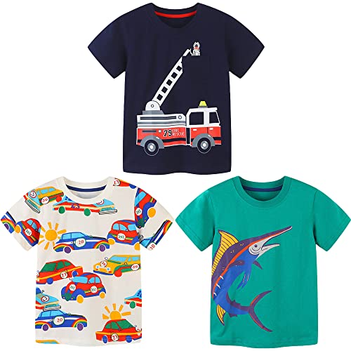 Kinder 3er-Pack Jungen T-Shirt Baumwolle Sommer Tops Rundhals T-Shirt Cartoon Kurzarm Kinder Shirt Oberteile Dinosaurier Kinder T-Shirt Set Jungen Sport Tshirt Dunkelgrün 110 von TOKYMOON