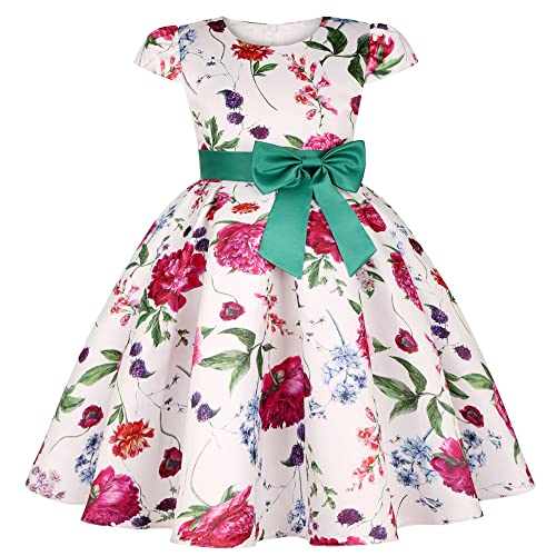 Kinder Mädchen Kleider 1950er Vintage Rockabilly Kleid Abendkleid Geburtstag Partykleider A-Linie Blumen Retro Cocktailkleid Faltenrock Knielang Festkleid Im 50er Jahre Stil Grün 140 von TOKYMOON