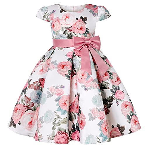 Kinder Mädchen Kleider 1950er Vintage Rockabilly Kleid Abendkleid Geburtstag Partykleider A-Linie Blumen Retro Cocktailkleid Faltenrock Knielang Festkleid Im 50er Jahre Stil Rosa 100 von TOKYMOON