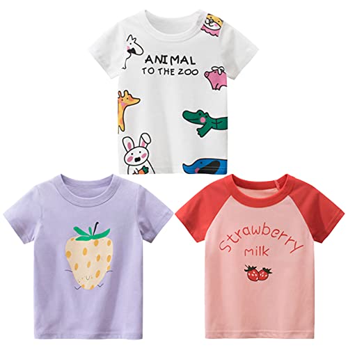 Kinder Mädchen T-Shirts Baumwolle Kurzarm Tops Summer T-Shirt Drucken Shirt Oberteile Kind T-Shirt Kurzarm Baby Mädchen Kleinkind T-Shirt Cartoon Top 3er Pack Obst 120 von TOKYMOON