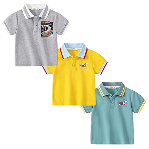 Kinder Poloshirt Baumwolle für Mädchen und Jungen Kurzarm Gestreiftes Poloshirt Kinder T-Shirt Poloshirt Kinder blau Polo Jungen Polo Shirt Kinder Jungs Jungen Polo Hemd Gelb+blau 110 von TOKYMOON