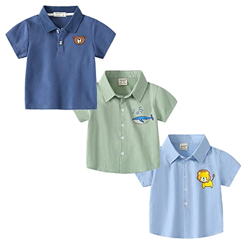 Kinder Poloshirt Baumwolle für Mädchen und Jungen Kurzarm Gestreiftes Poloshirt Kinder T-Shirt Poloshirt Kinder blau Polo Jungen Polo Shirt Kinder Jungs Jungen Polo Hemd Tier 110 von TOKYMOON