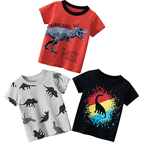 Kinder Shirt Jungen T-Shirts 3er Pack Dinosaurier Kinder T-Shirt Set für Kinder Baumwolle Kurzarm Tops Summer Jungen Kinder T-Shirt Cartoon Kurzarm Shirt Oberteile (Dinosaurier, 110) von TOKYMOON