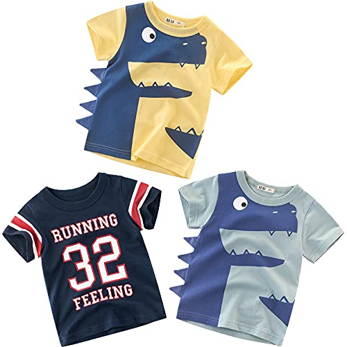 Kinder Shirt Jungen T-Shirts 3er Pack Dinosaurier Kinder T-Shirt Set für Kinder Baumwolle Kurzarm Tops Summer Jungen Kinder T-Shirt Cartoon Kurzarm Shirt Oberteile Dinosaurier 1 110 von TOKYMOON