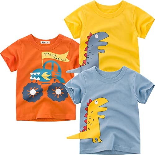 Kinder Shirt Jungen T-Shirts 3er Pack Dinosaurier Kinder T-Shirt Set für Kinder Baumwolle Kurzarm Tops Summer Jungen Kinder T-Shirt Cartoon Kurzarm Shirt Oberteile Dinosaurier Set 100 von TOKYMOON