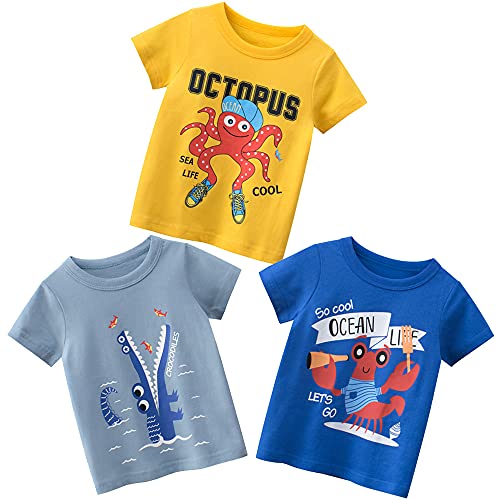 Kinder Shirt Jungen T-Shirts 3er Pack Dinosaurier Kinder T-Shirt Set für Kinder Baumwolle Kurzarm Tops Summer Jungen Kinder T-Shirt Cartoon Kurzarm Shirt Oberteile Ozean 140 von TOKYMOON