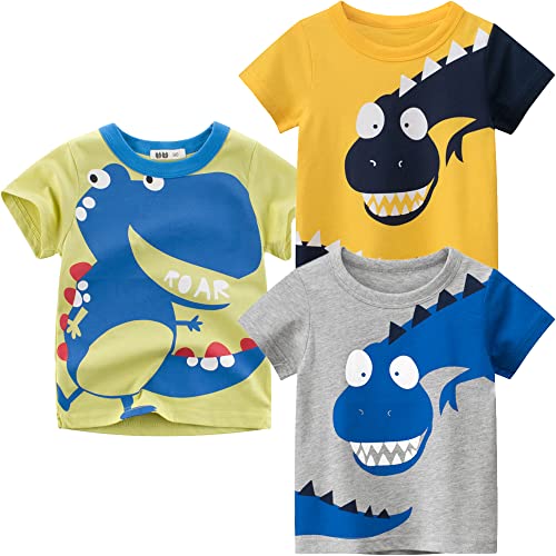 Kinder Shirt Jungen T-Shirts 3er Pack Dinosaurier Kinder T-Shirt Set für Kinder Baumwolle Kurzarm Tops Summer Jungen Kinder T-Shirt Cartoon Kurzarm Shirt Oberteile Roar 90 von TOKYMOON