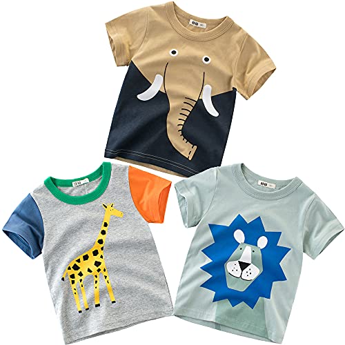 Kinder Shirt Jungen T-Shirts 3er Pack Dinosaurier Kinder T-Shirt Set für Kinder Baumwolle Kurzarm Tops Summer Jungen Kinder T-Shirt Cartoon Kurzarm Shirt Oberteile Tier 110 von TOKYMOON