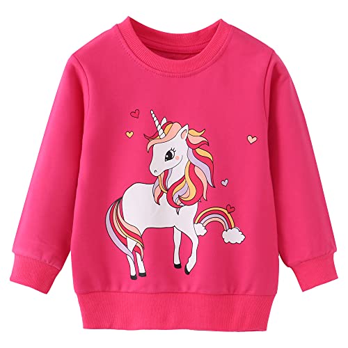 Kinder Sweatshirt Mädchen Süß Cartoon rosa lila Kawaii Pullover Langarm T-Shirt Baumwolle Einhorn Sweatshirt Baby Langarmshirt Sweatshirt Sport Oberteile 1-8 Jahre Einhorn 7T von TOKYMOON