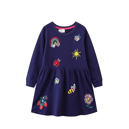 Kinder T-Shirt Kleid Mädchen Sweatshirt Baumwolle Langarmshirt Herbst Winter Freizeit Pullover Casual Sweatshirt Freizeit Tops Frühling Herbst 2-7 Jahre Mädchen Kleider Marineblau 3T von TOKYMOON