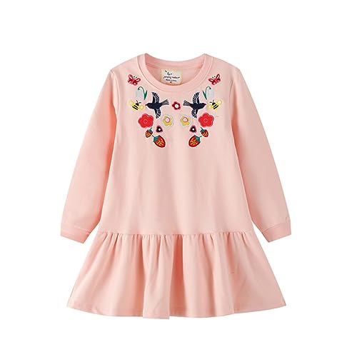 Kinder T-Shirt Kleid Mädchen Sweatshirt Baumwolle Langarmshirt Herbst Winter Freizeit Pullover Casual Sweatshirt Freizeit Tops Frühling Herbst 2-7 Jahre Mädchen Kleider Rosa Schmetterling 2T von TOKYMOON