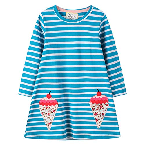 Mädchen Baumwolle Langarm Shirt Tiere T-Shirt Freizeit Kleid Langarmshirt mädchen Casual Pullover Langarm Top t-Shirt Kinder mädchen Kleider Blumen Blau von TOKYMOON