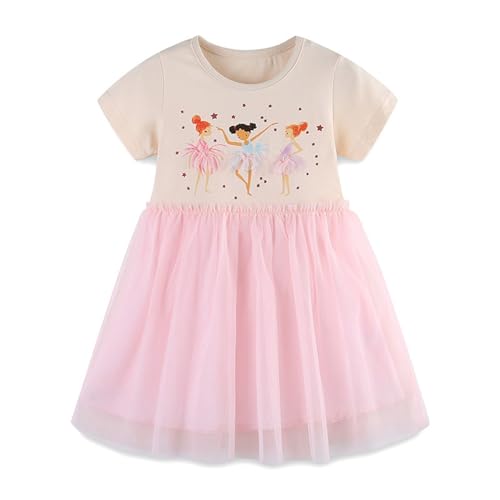 Mädchen Kleid Einhorn Gedruckt T-Shirt Kleider für Mädchen Freizeit Knielang Kurzarm Kleid Prinzessin Kleider Baumwolle Tüll Rock Kleid Blume Sommerkleid Casual Kleid Ballett 5 Jahre von TOKYMOON