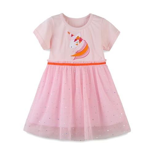 Mädchen Kleid Einhorn Gedruckt T-Shirt Kleider für Mädchen Freizeit Knielang Kurzarm Kleid Prinzessin Kleider Baumwolle Tüll Rock Kleid Blume Sommerkleid Casual Kleid Einhorn 6 Jahre von TOKYMOON