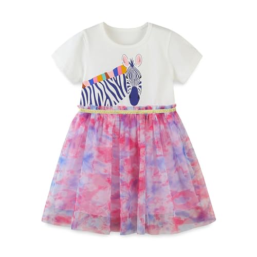 Mädchen Kleid Einhorn Gedruckt T-Shirt Kleider für Mädchen Freizeit Knielang Kurzarm Kleid Prinzessin Kleider Baumwolle Tüll Rock Kleid Blume Sommerkleid Casual Kleid Zebra 7 Jahre von TOKYMOON