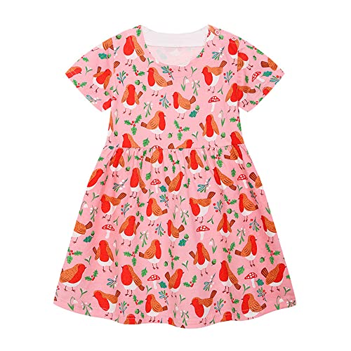 Mädchen Kleid Sommer Kleid T-Shirt Kleid Baumwollkleid Cartoon Druck Blumenmuster Prinzessin Kleid Rundhals Pullover Kurzarm Kinder Kleider Freizeit Mädchen Kleid Rosa 140 von TOKYMOON