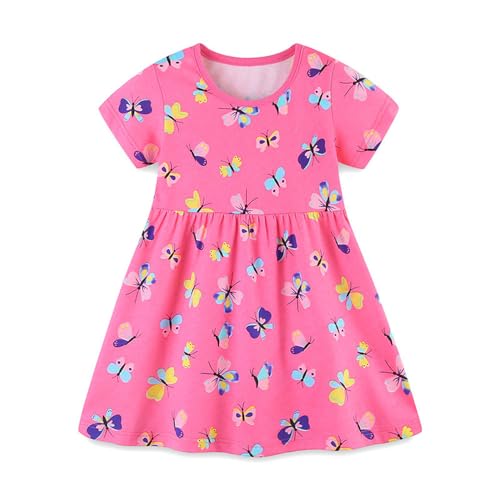 Mädchen Kleid Sommer Kleid T-Shirt Kleid Baumwollkleid Cartoon Druck Blumenmuster Prinzessin Kleid Rundhals Pullover Kurzarm Kinder Kleider Freizeit Mädchen Kleid Schmetterling 5Y von TOKYMOON