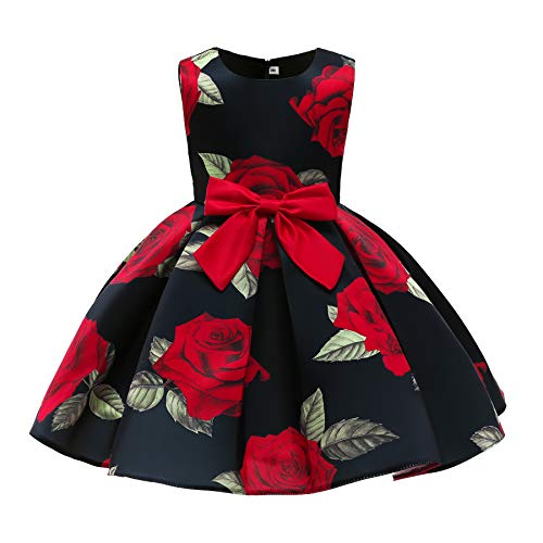 Mädchen Kleid Vintage Polka Dot Prinzessin Tutu Partykleider Kinder Mädchen 1950er Rockabilly Kleid Gepunktet Abendkleid Geburtstag Kleider A-Linie Blumen Retro Faltenrock Schwarz 100 von TOKYMOON