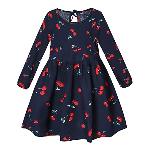Mädchen Kleider Langarm Baumwolle Cute Blumen Kleider Casual Gedruckt T Shirt Kleid Langarmshirt Baby Mädchen Kleider Herbst Langarmshirt Kinder Casual Kleid Blaue Kirsche 9-12 Monate von TOKYMOON