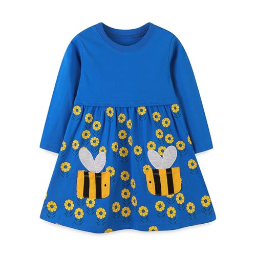 Mädchen Kleider Langarm T-Shirt Kleid Baumwolle Kinder A-Linie T-Shirt Rundhals Festliche Casual Elegant Freizeitkleid Party Prinzessin Kleid Herbst Winter Kleider Biene 3Y von TOKYMOON