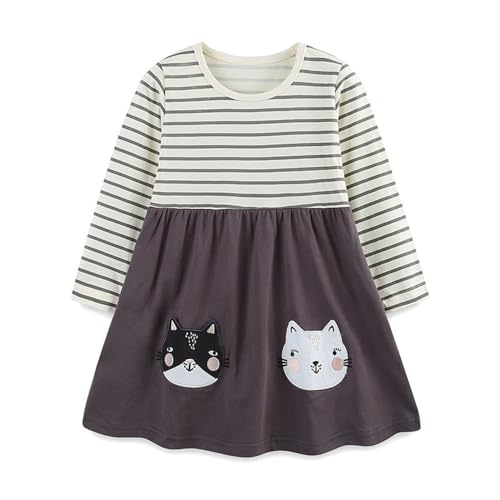 Mädchen Kleider Langarm T-Shirt Kleid Baumwolle Kinder A-Linie T-Shirt Rundhals Festliche Casual Elegant Freizeitkleid Party Prinzessin Kleid Herbst Winter Kleider Katzen 5Y von TOKYMOON